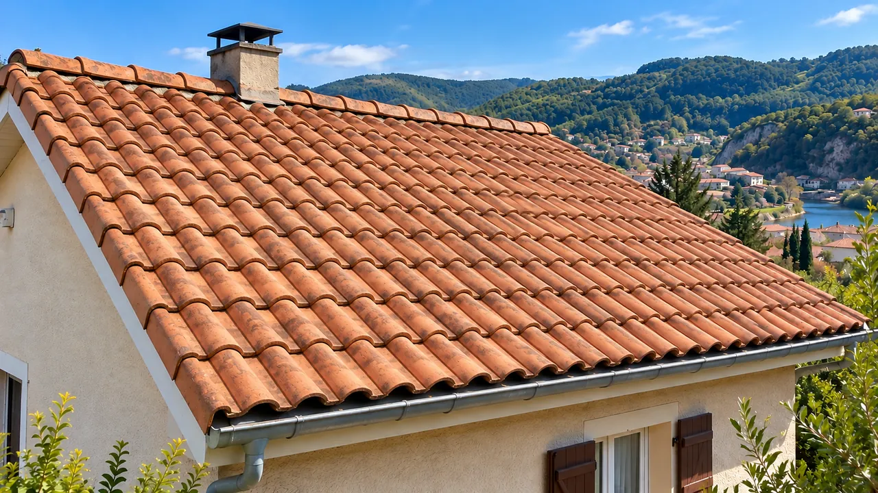 Toiture en tuiles propre après démoussage, même angle de vue